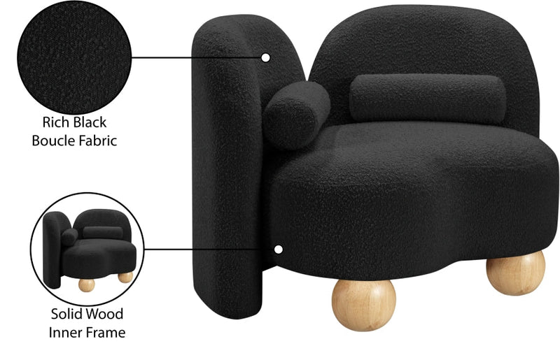 Daphne Boucle Fabric Upholstered Chair in Black - 44003Black-C