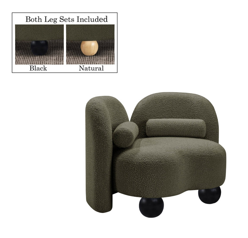Daphne Boucle Fabric Upholstered Chair in Olive - 44003Olive-C