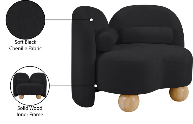 Daphne Chenille Fabric Upholstered Chair in Black - 44001Black-C