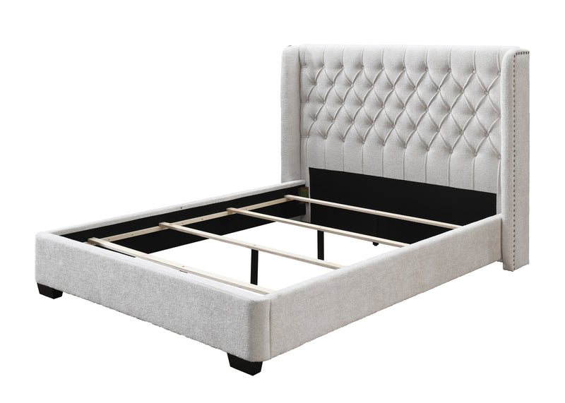 Daphne Ivory Boucle Queen Upholstered Panel Bed - Gate FurnitureQueen Bed