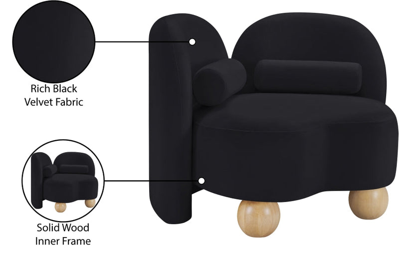 Daphne Velvet Upholstered Chair in Black - 44002Black-C