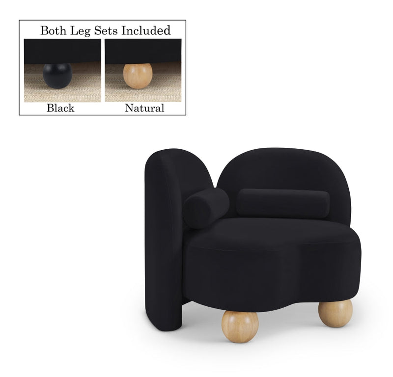 Daphne Velvet Upholstered Chair in Black - 44002Black-C