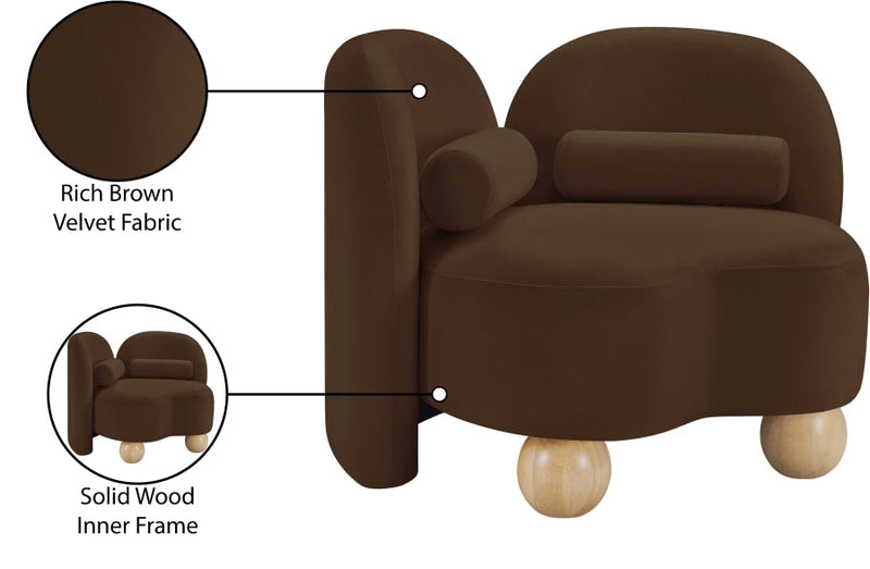 Daphne Velvet Upholstered Chair in Brown - 44002Brown-C