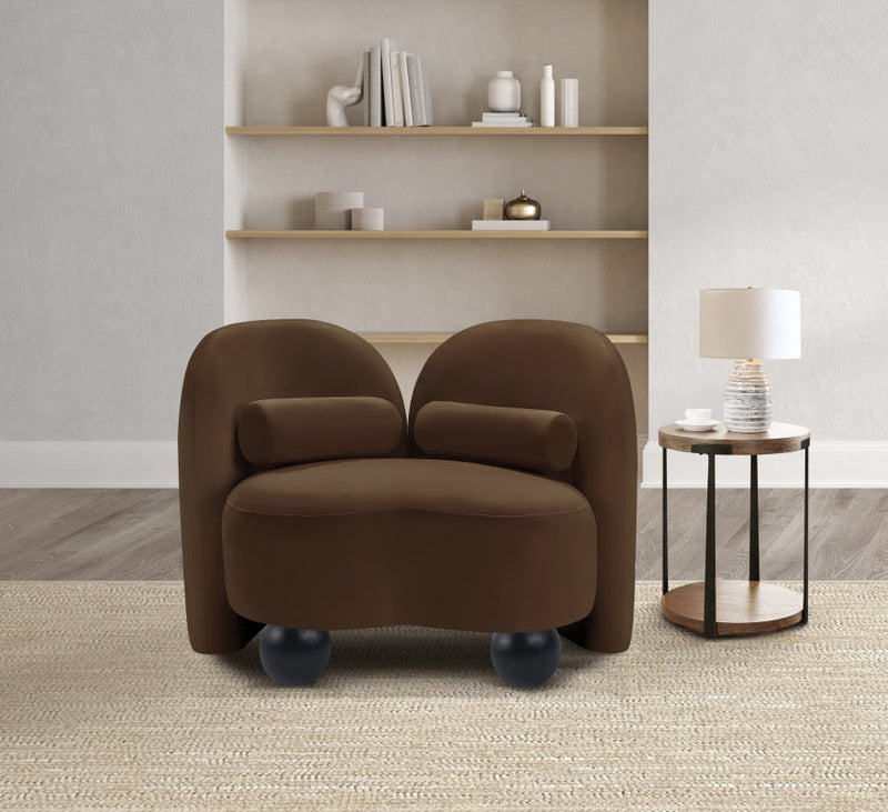 Daphne Velvet Upholstered Chair in Brown - 44002Brown-C