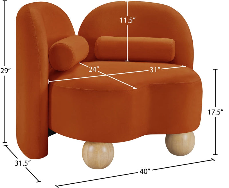 Daphne Velvet Upholstered Chair in Cognac - 44002Cognac-C