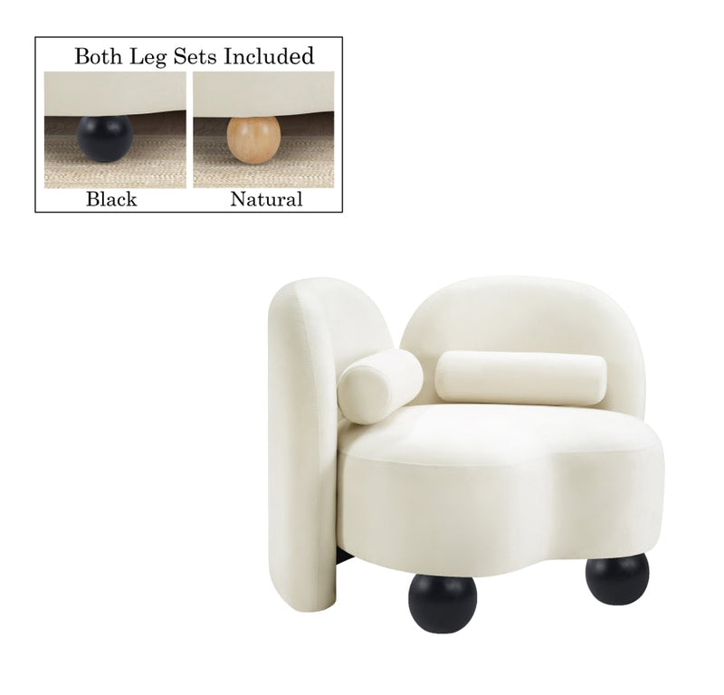 Daphne Velvet Upholstered Chair in Cream - 44002Cream-C
