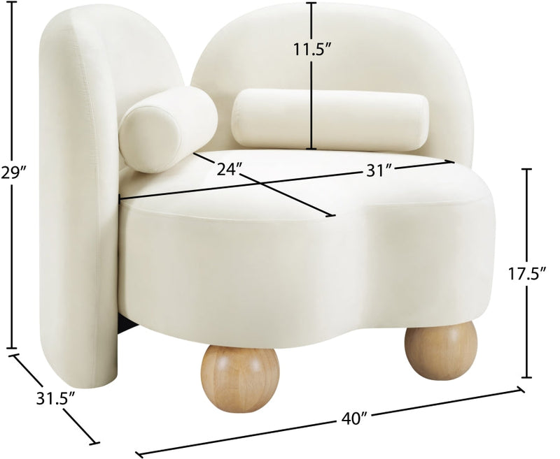 Daphne Velvet Upholstered Chair in Cream - 44002Cream-C