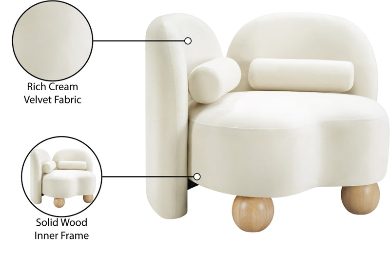Daphne Velvet Upholstered Chair in Cream - 44002Cream-C