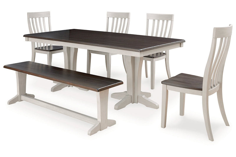 Darborn Gray/Brown Dining Table, 4 Chairs and Bench - Gate FurnitureDining Room Set