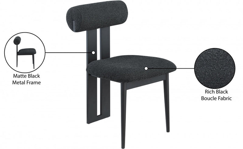 Dario Boucle Fabric Upholstered Dining Chair in Black, Set of 2 - 921Black-C