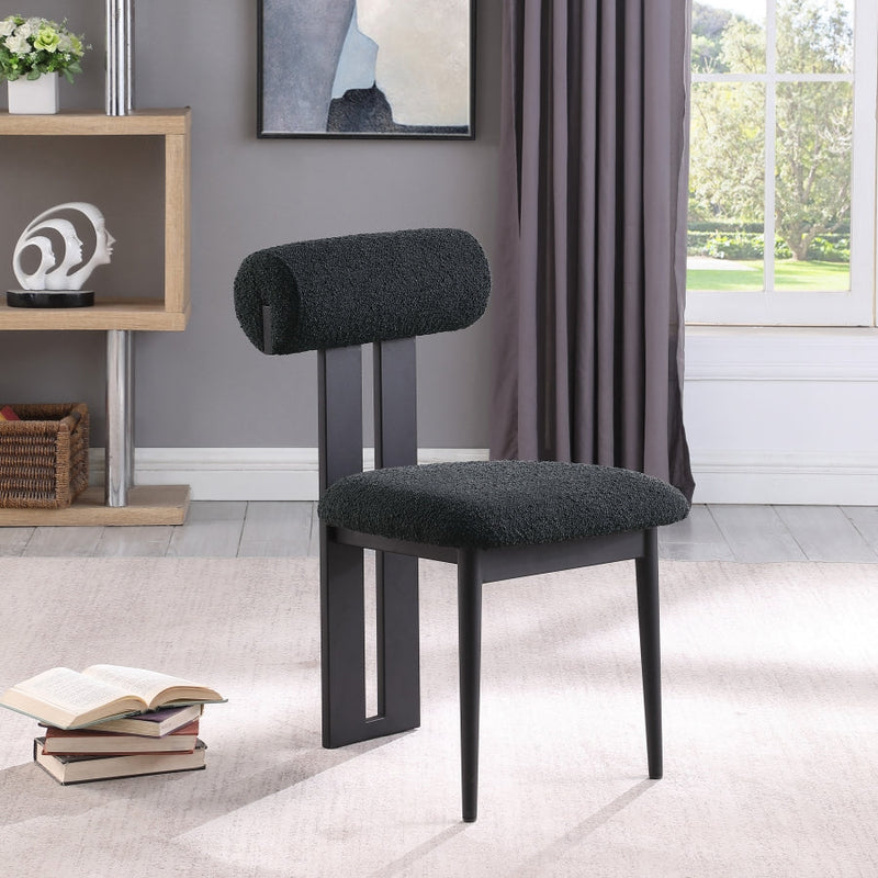 Dario Boucle Fabric Upholstered Dining Chair in Black, Set of 2 - 921Black-C