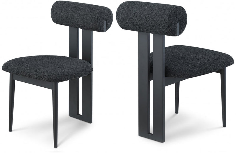 Dario Boucle Fabric Upholstered Dining Chair in Black, Set of 2 - 921Black-C