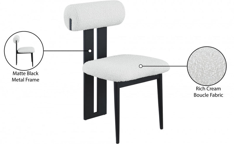 Dario Boucle Fabric Upholstered Dining Chair in Cream, Set of 2 - 921Cream-C