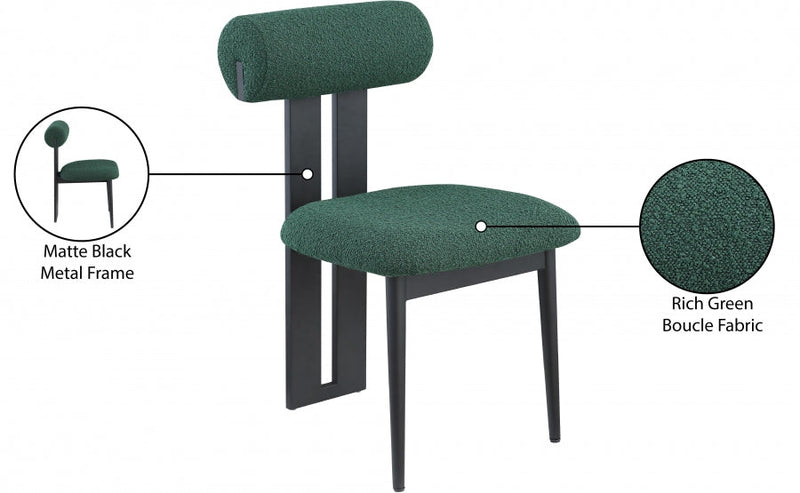 Dario Boucle Fabric Upholstered Dining Chair in Green, Set of 2 - 921Green-C
