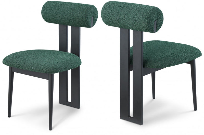 Dario Boucle Fabric Upholstered Dining Chair in Green, Set of 2 - 921Green-C