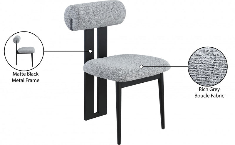 Dario Boucle Fabric Upholstered Dining Chair in Grey, Set of 2 - 921Grey-C