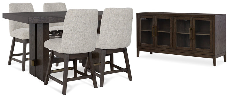 Dark Brown Burkhaus Counter Height Dining Table and 4 Barstools with Storage - PKG019511