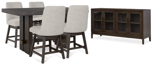 Dark Brown Burkhaus Counter Height Dining Table and 4 Barstools with Storage - PKG019511