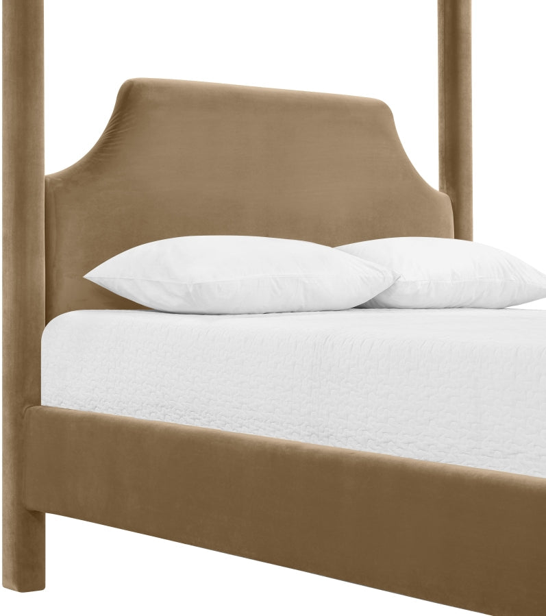 Dawson Velvet Upholstered Full Bed in Beige - DawsonBeige-F