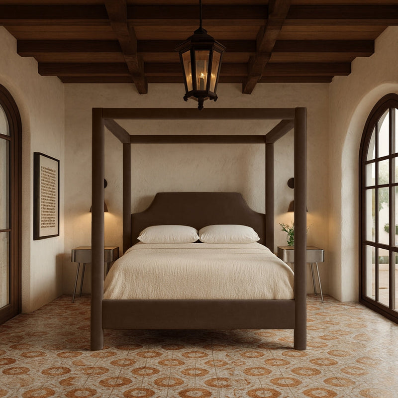 Dawson Velvet Upholstered Full Bed in Brown - DawsonBrown-F