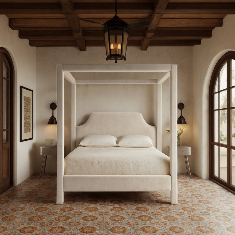 Dawson Velvet Upholstered Full Bed in Cream - DawsonCream-F
