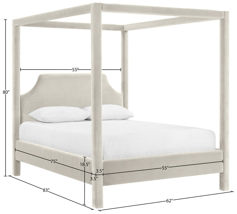 Dawson Velvet Upholstered Full Bed in Cream - DawsonCream-F