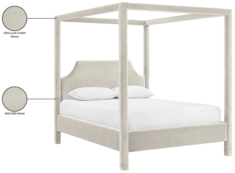 Dawson Velvet Upholstered Full Bed in Cream - DawsonCream-F