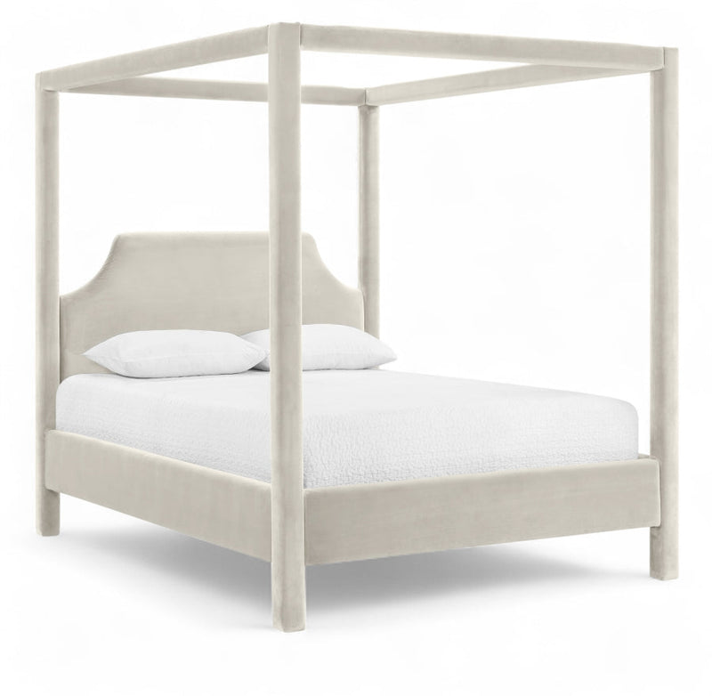 Dawson Velvet Upholstered Full Bed in Cream - DawsonCream-F