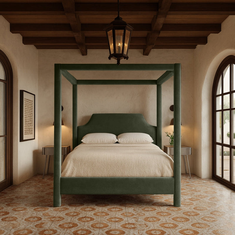 Dawson Velvet Upholstered Full Bed in Green - DawsonGreen-F