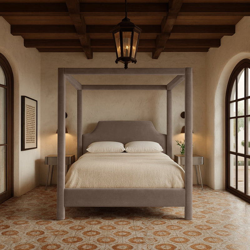 Dawson Velvet Upholstered Full Bed in Taupe - DawsonTaupe-F
