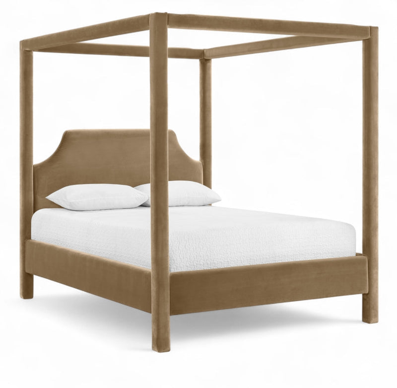 Dawson Velvet Upholstered Queen Bed in Beige - DawsonBeige-Q