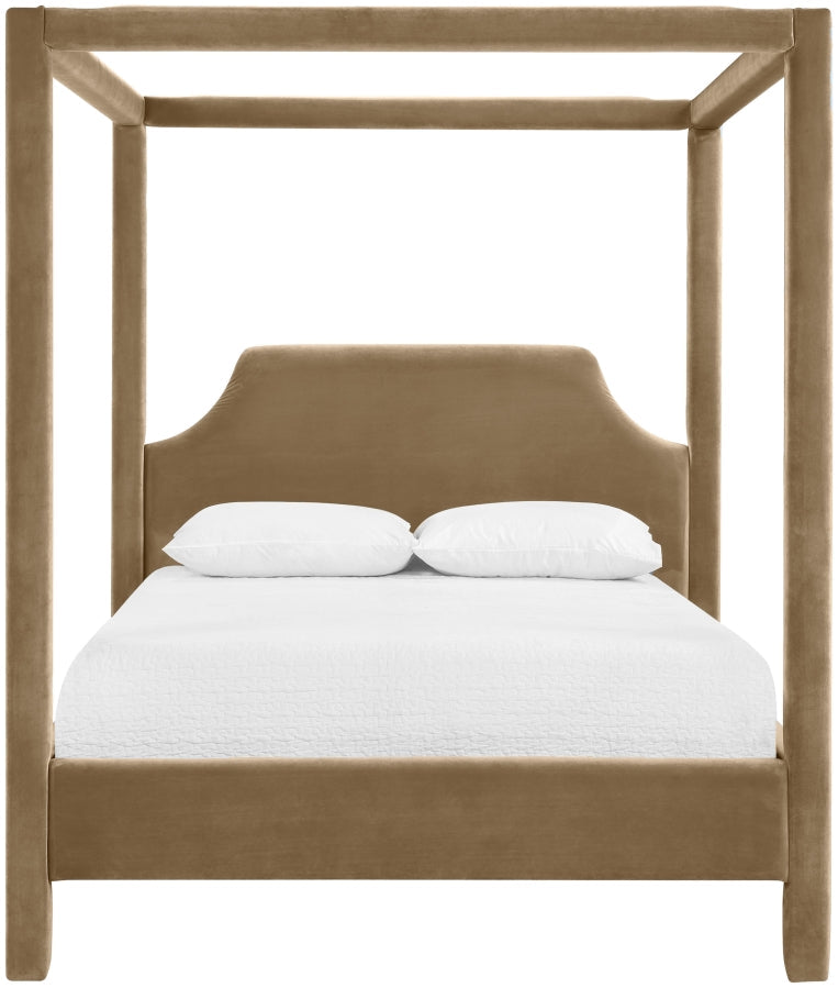 Dawson Velvet Upholstered Queen Bed in Beige - DawsonBeige-Q
