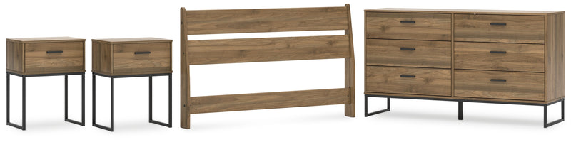 Deanlow Full Panel Headboard with Dresser and 2 Nightstands in Honey - PKG017178