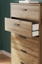Deanlow Full Panel Headboard with Dresser and Chest in Honey - PKG017182