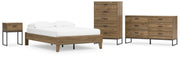 Deanlow Full Platform Bed with Dresser, Chest and Nightstand in Honey - PKG017197