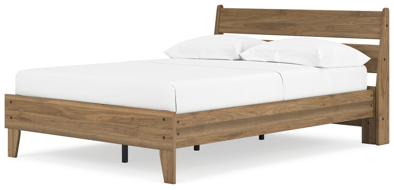 Deanlow Full Platform Panel Bed with 2 Nightstands in Honey - PKG017207