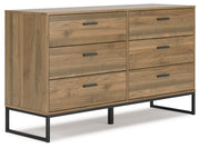 Deanlow Full Platform Panel Bed with Dresser, Chest and 2 Nightstands in Honey - PKG017208