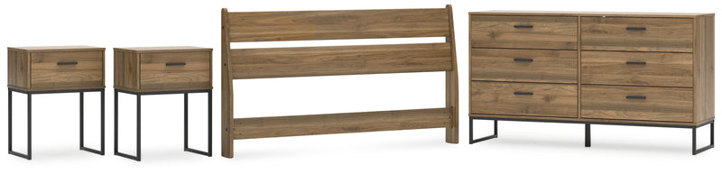 Deanlow Queen Panel Headboard with Dresser and 2 Nightstands in Honey - PKG017262