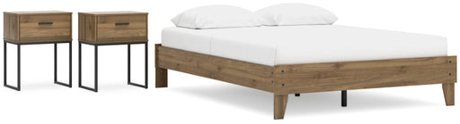 Deanlow Queen Platform Bed with 2 Nightstands in Honey - PKG017270