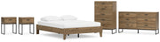 Deanlow Queen Platform Bed with Dresser, Chest and 2 Nightstands in Honey - PKG017271