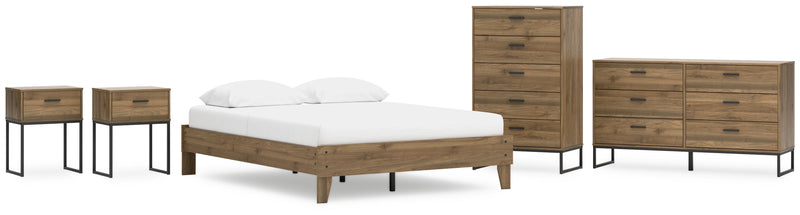 Deanlow Queen Platform Bed with Dresser, Chest and 2 Nightstands in Honey - PKG017271