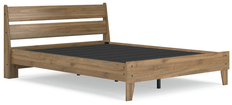 Deanlow Queen Platform Panel Bed with Dresser in Honey - PKG017275