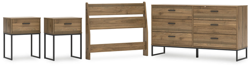 Deanlow Twin Panel Headboard with Dresser and 2 Nightstands in Honey - PKG017171