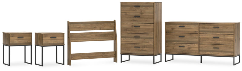 Deanlow Twin Panel Headboard with Dresser, Chest and 2 Nightstands in Honey - PKG017173