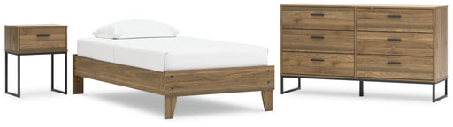 Deanlow Twin Platform Bed with Dresser and Nightstand in Honey - PKG017188