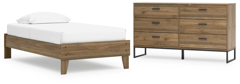 Deanlow Twin Platform Bed with Dresser in Honey - PKG017184