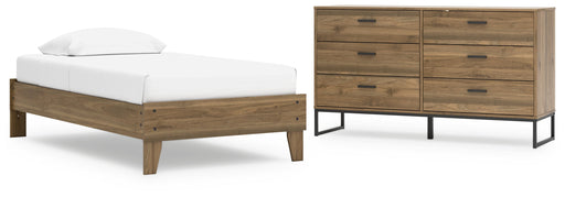 Deanlow Twin Platform Bed with Dresser in Honey - PKG017184