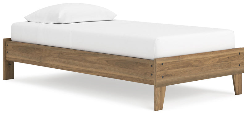 Deanlow Twin Platform Bed with Nightstand in Honey - PKG017186