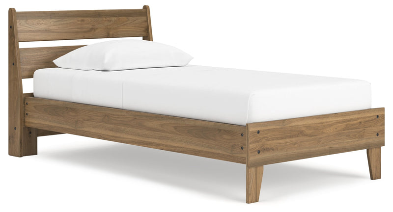 Deanlow Twin Platform Panel Bed with Dresser and 2 Nightstands in Honey - PKG017199