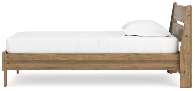Deanlow Twin Platform Panel Bed with Dresser and 2 Nightstands in Honey - PKG017199